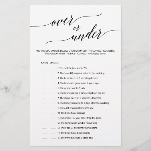 Papier Élégante calligraphie noire sur ou sous le jeu (Devant)