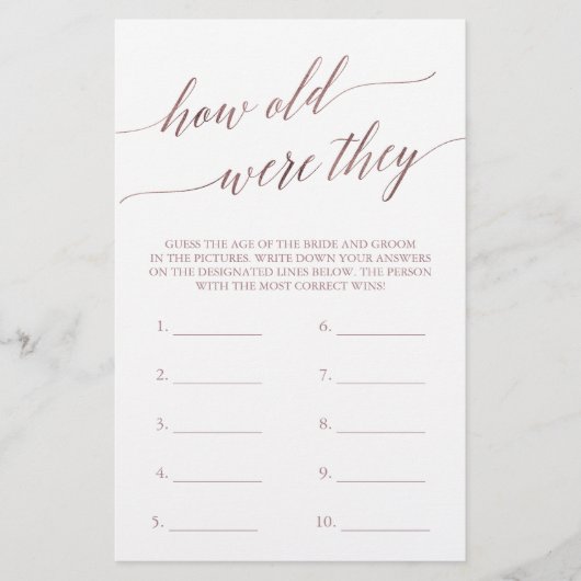 Papier Élégante Calligraphie Or Rose À Quel Âge Étaient-I (Devant)