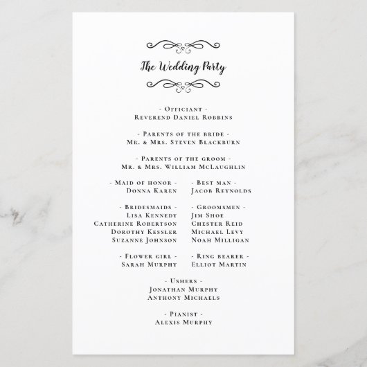 Papier Élégante cérémonie de mariage Black White Programm (Dos)