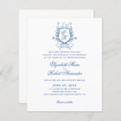 Papier Élégante crête de Monogramme Bleu Mariage traditio (Devant / Derrière)