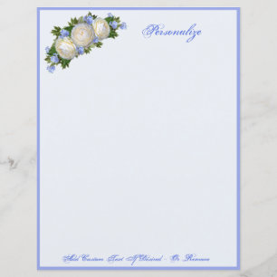 Papier Elégante et romantique Blue Floral Roses Blanches