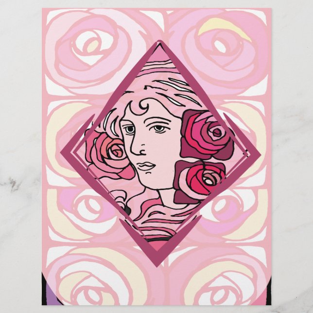 Papier Élégante femme Rose Art Nouveau (Devant)