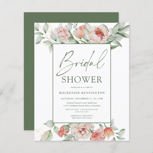 Papier Élégante Fête des mariées de script floral budget (Devant / Derrière)