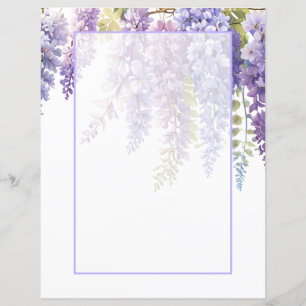 Papier Élégante glycine florale d'aquarelle mauve douce