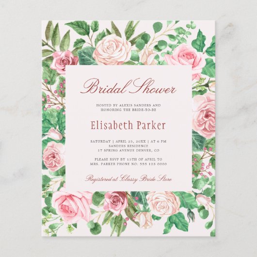 Papier Élégante invitation à la nuptiale rose budget (Devant)