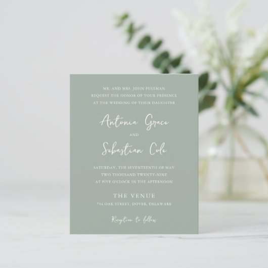 Papier Élégante invitation de mariage pas chère vert saug (Debout devant)