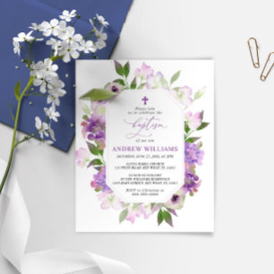 Papier Élégante Lilac Purple Fleurs Baptême Invitation