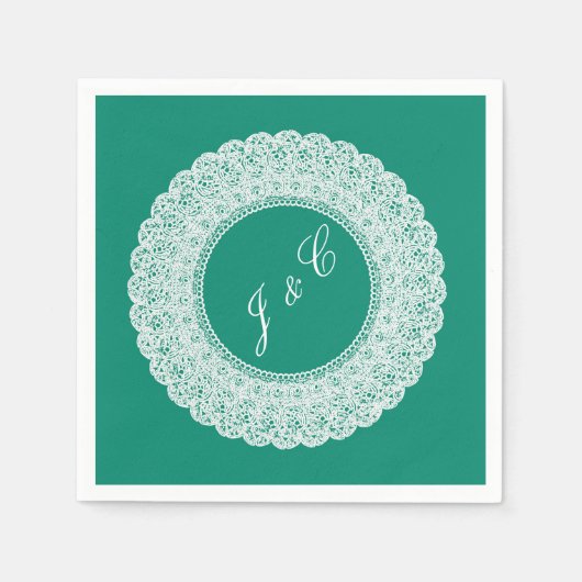 Papier Élégante serviette en dentelle turquoise et blanch (Devant)