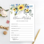 Papier Elégante Sunflower Eucalyptus Conseils & Wish Card<br><div class="desc">Elégant Sunflower Eucalyptus Conseils & Wish Card. Personnalisez avec la mariée le nom et la date de la douche. Pour plus de personnalisation,  cliquez sur le lien "customiser plus loin". Si vous avez besoin d'aide,  contactez-moi s'il vous plaît.</div>