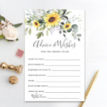 Papier Elégante Sunflower Eucalyptus Conseils & Wish Card<br><div class="desc">Elégant Sunflower Eucalyptus Conseils & Wish Card. Personnalisez avec la mariée le nom et la date de la douche. Pour plus de personnalisation,  cliquez sur le lien "customiser plus loin". Si vous avez besoin d'aide,  contactez-moi s'il vous plaît.</div>