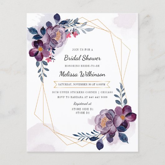 Papier Elégante Violet Floral Bridal Shower Invitation (Devant)