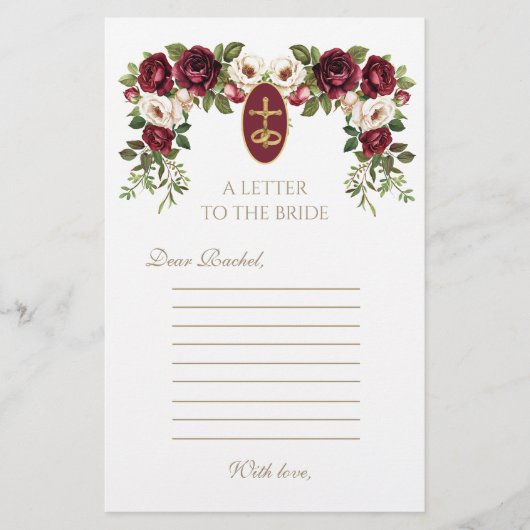 Papier Élégants Roses de Fête des mariées Floral catholiq (Devant)