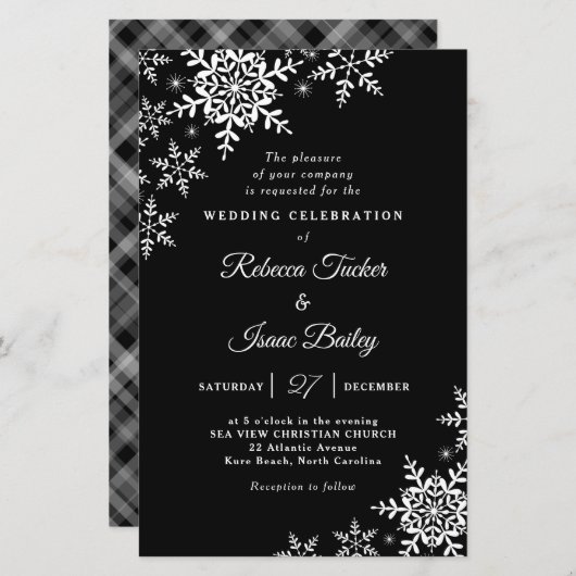 Papier Élégants Snowflakes Plaid Faire-part de mariage no (Devant / Derrière)
