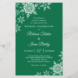 Papier Élégants Snowflakes Plaid Green Faire-part de mari