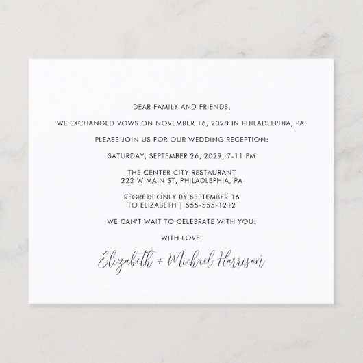 Papier Élément de budget Réception photo Invitation (Dos)