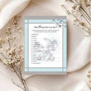 Papier Élément éléphant bleu mignon Qui connaît jeu de m