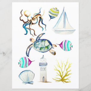 Papier Éléments d'océan à l'aquarelle à découper et à col