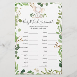 Papier Elephant Baby shower Word Scramble Jeu
