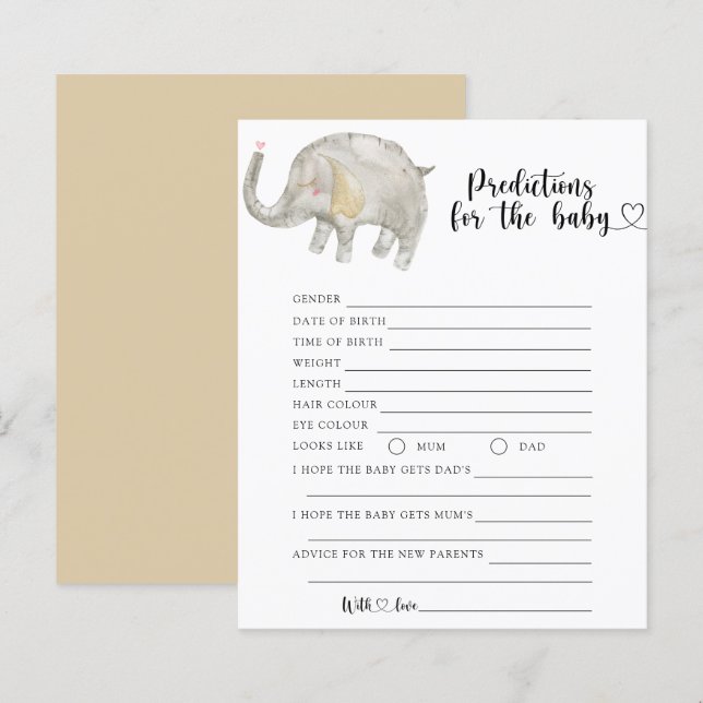 Papier Éléphant Ballon - prédictions et conseils pour béb (Devant / Derrière)