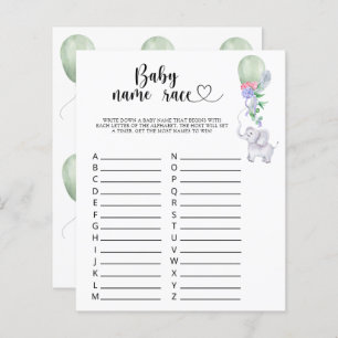 Papier Elephant & Balloon - jeu de course de nom de bébé