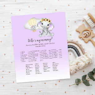 Papier Elephant Balloon Qui est Ma maman Purple Baby Jeu