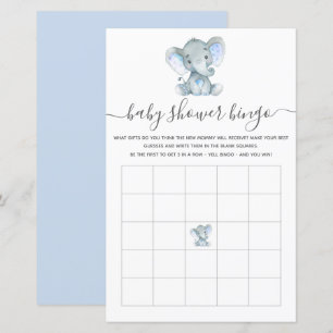 Papier Elephant Bleu Aquarelle Baby Bingo Douche Jeu