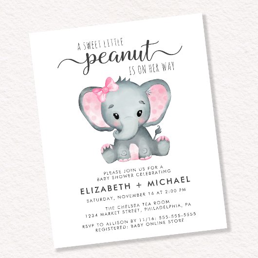 Papier Eléphant Couples Baby Girl Douche Invitation