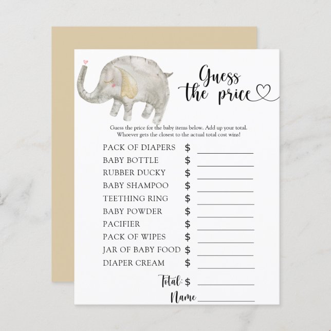 Papier Elephant Devine le prix ! Jeu (Devant / Derrière)