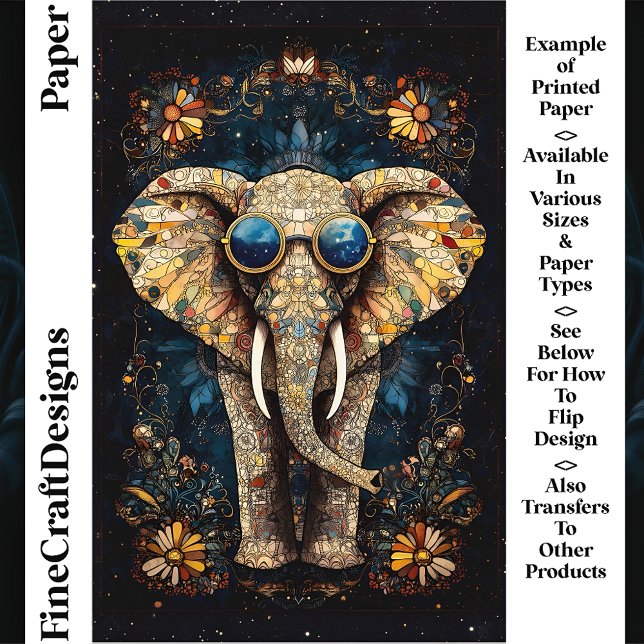 Papier Eléphant en mosaïque Boho, Lunettes de soleil, Pap (Créateur téléchargé)