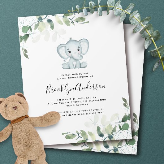 PAPIER Elephant Eucalyptus Baby shower Flyer