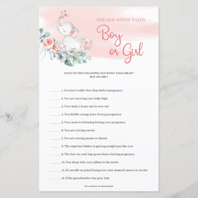 Papier Elephant Eucalyptus Guess Boy Or Girl tales jeu (Devant)