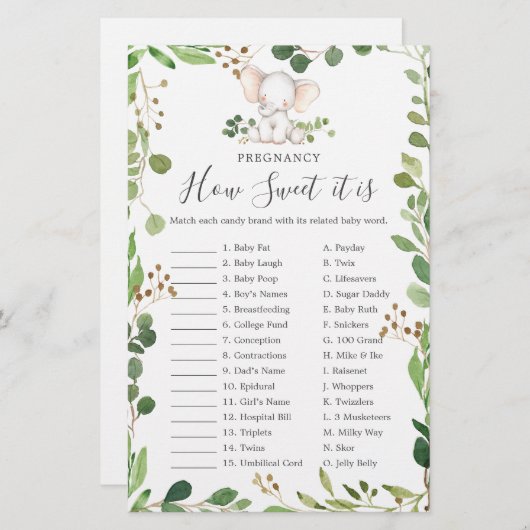 Papier Eléphant Grossesse bébé comme il est doux jeu (Devant / Derrière)