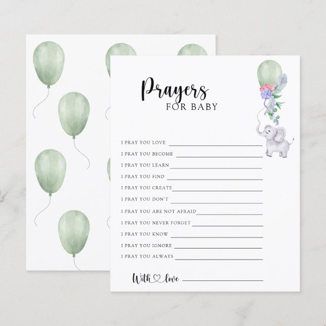 Papier Éléphant - Jeu de fête | prières pour bébé (Devant / Derrière)