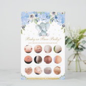 Papier Éléphant mignon à fleurs bleues bébé ou jeu de ven (Debout devant)