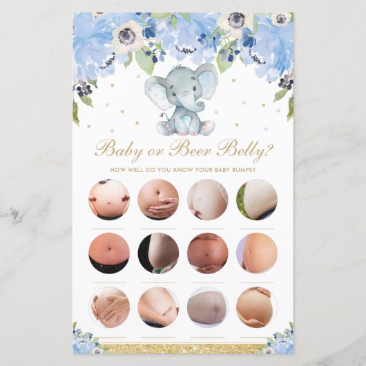 Papier Éléphant mignon à fleurs bleues bébé ou jeu de ven (Devant)
