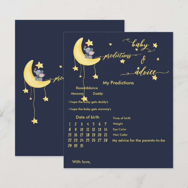 Papier Eléphant mignon et petit Baby shower papillon Jeu (Devant / Derrière)