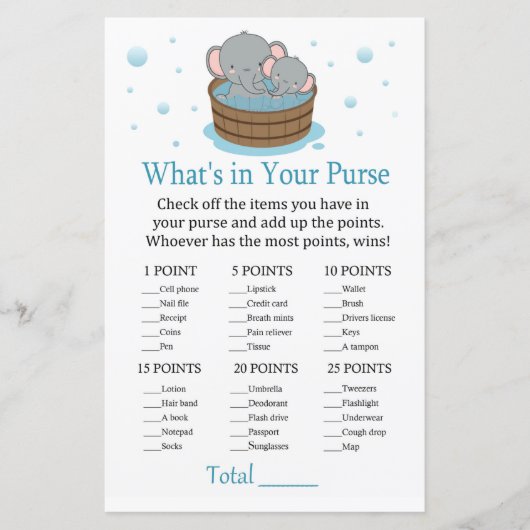 Papier Eléphant mignon Qu'y a-t-il dans votre sac à main (Devant)