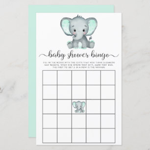 Papier Elephant Mint Aquarelle bébé Bingo Douche Jeu