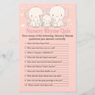 Papier Elephant Nursery Rhyme jeu de baby shower