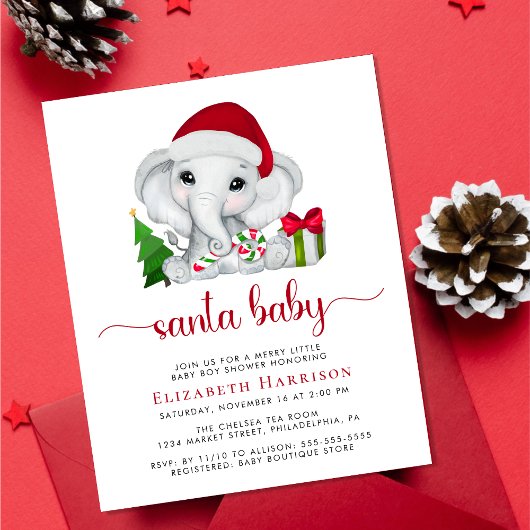 Papier Elephant Père Noël Baby Boy Shower Invitation