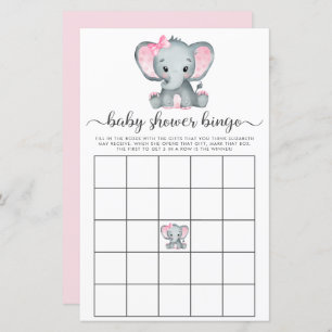 Papier Elephant rose Aquarelle Bingo Jeu de douche Bingo