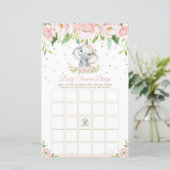 Papier Elephant rose Baby shower Floral Jeu de Bingo (Debout devant)