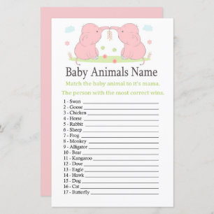 Papier Eléphant rose Bébé Animaux Nom Jeu