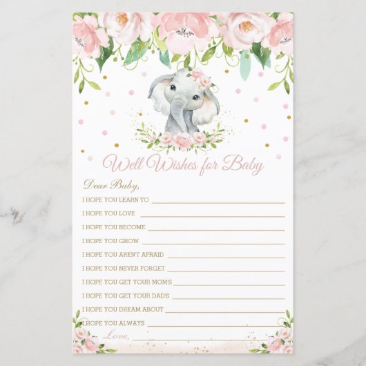 Papier Elephant rose Floral Wives for Baby Card (Devant)