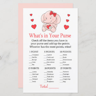 Papier éléphant rose Qu'y a-t-il dans votre sac à main