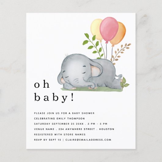 PAPIER | Elephant roze Baby shower Invite Flyer (Voorkant)