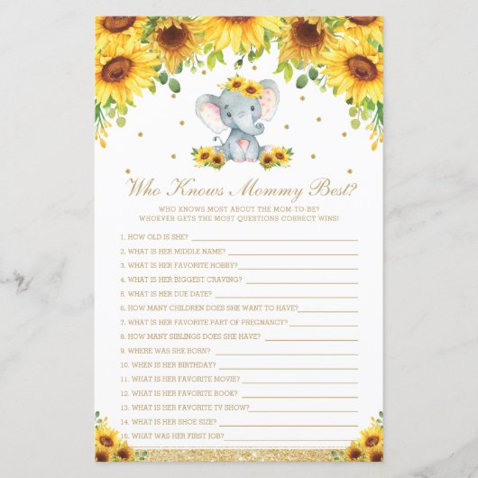 Papier Eléphant Tournesol Chic Qui Connaît Mommy Meilleur (Devant)