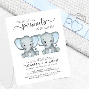 Papier Elephant Twin Boys Baby Couples Douche Invitation
