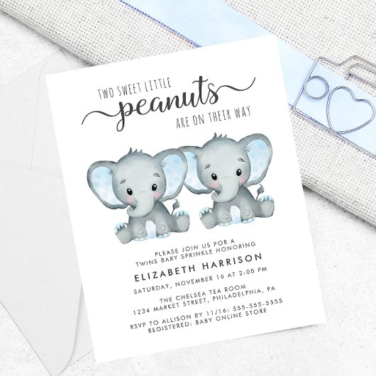 Papier Elephant Twin Boys Baby Sprinkle Budget Invitation
