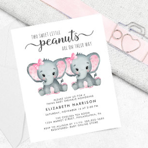Papier Eléphant Twin Girls Baby Sprinkle Budget Invitatio